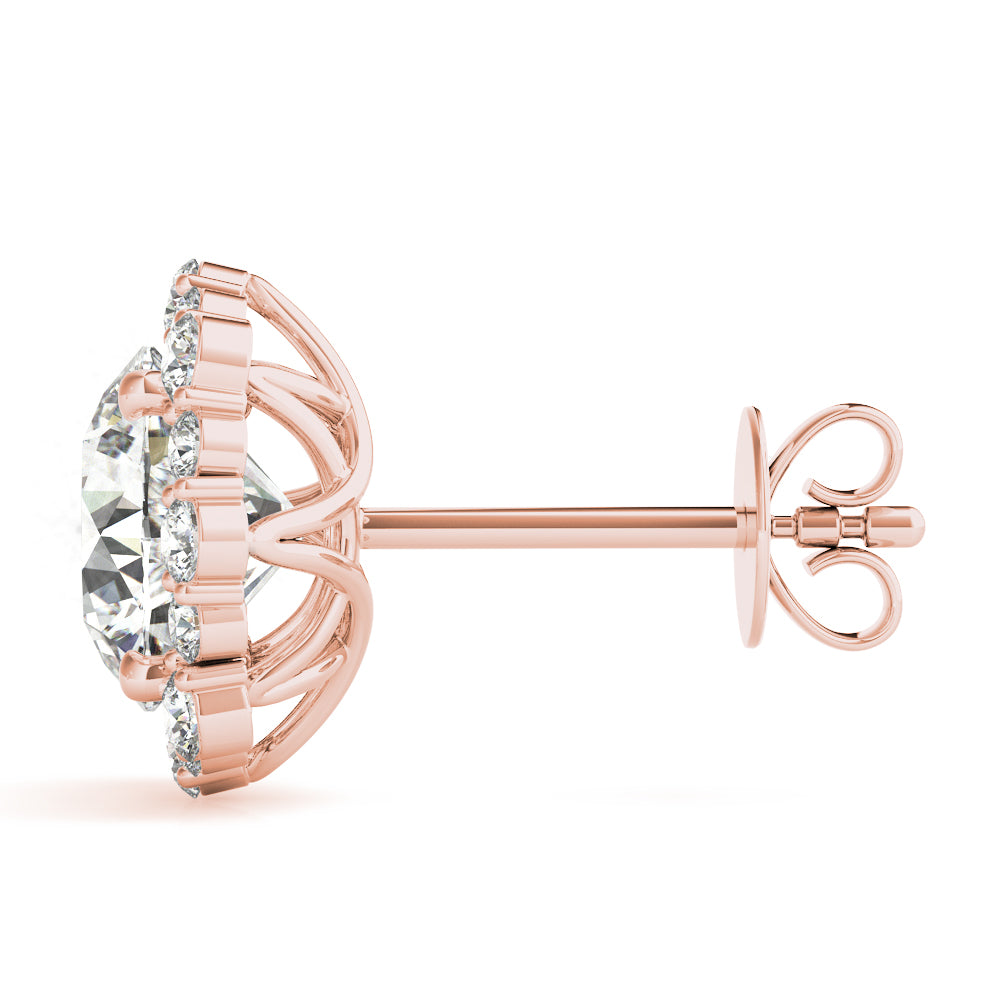 14K Rose Gold Lab Diamond Halo Earrings