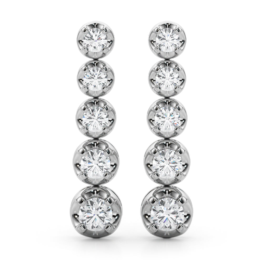 14K Gold Round Lab Diamond Dangle Earrings