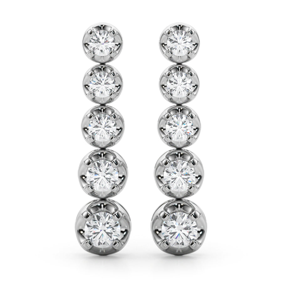 14K Gold Round Lab Diamond Dangle Earrings