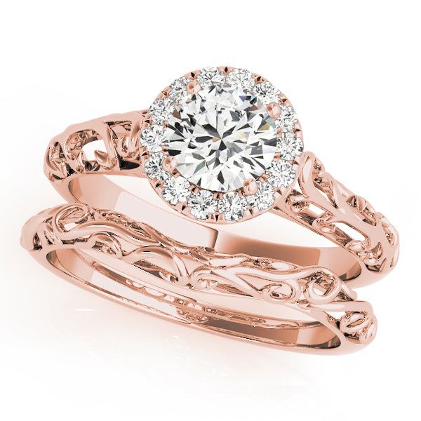 14K Rose Gold Diamond Halo Engagement Ring 0.5 ct