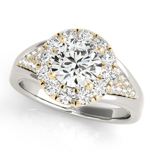 18K Yellow Gold Round Diamond Halo Engagement Ring