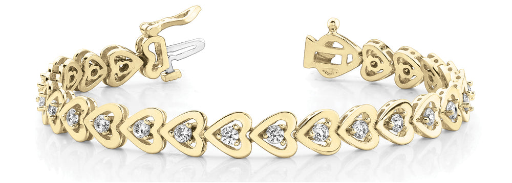 14K Yellow Gold Diamond Heart Line Bracelet