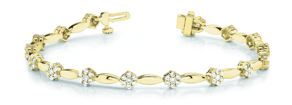 14K Yellow Gold Diamond Cluster Link Bracelet