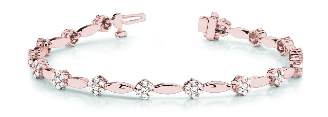 14K Rose Gold Lab Diamond Cluster Link Bracelet