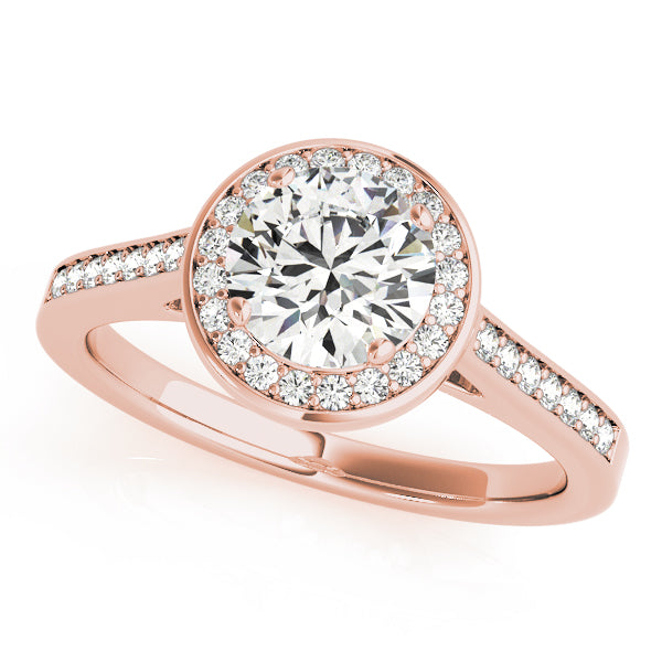 14K Rose Gold Round Diamond Halo Engagement Ring