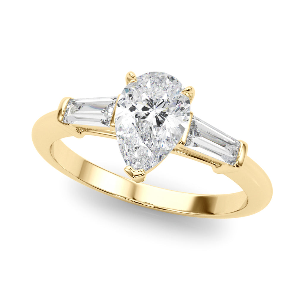18K Yellow Gold Diamond Engagement Ring with Baguette Stones