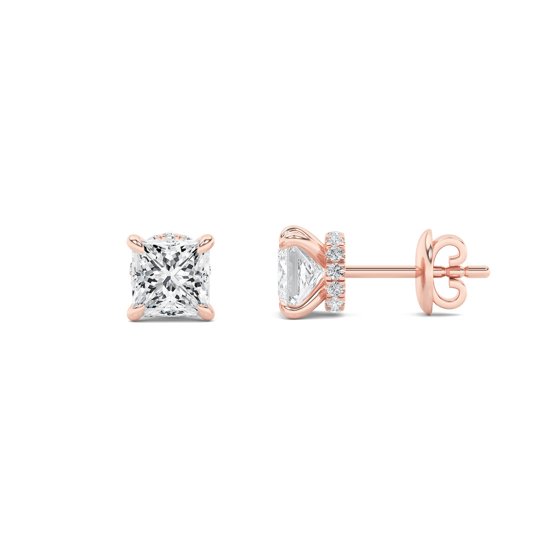 14K Rose Gold 3ctw Lab Diamond Precision Stud Earrings