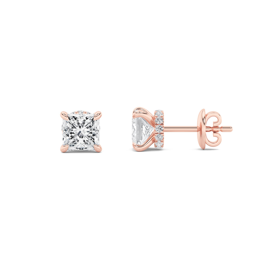 14K Rose Gold 3ctw Lab Diamond Precision Stud Earrings