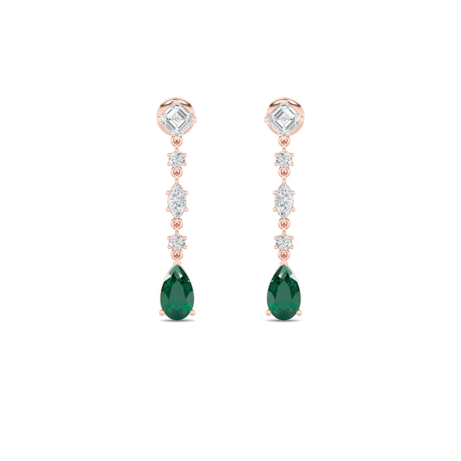 14K Rose Gold Lab Diamond Pear Asscher Earrings 7.43ctw