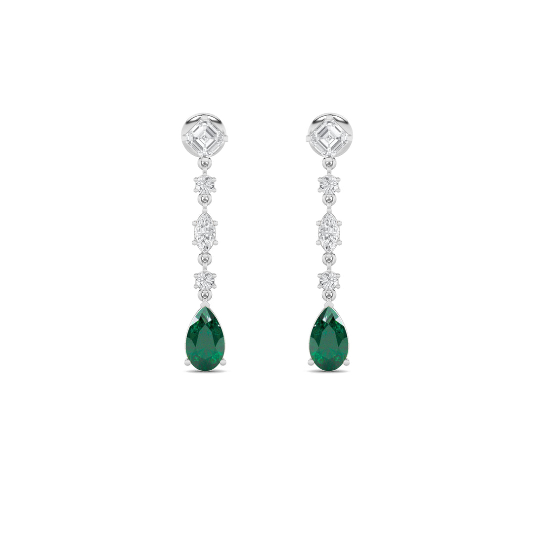 14K White Gold 8ctw Blue Lab Diamond Pear Asscher Earrings