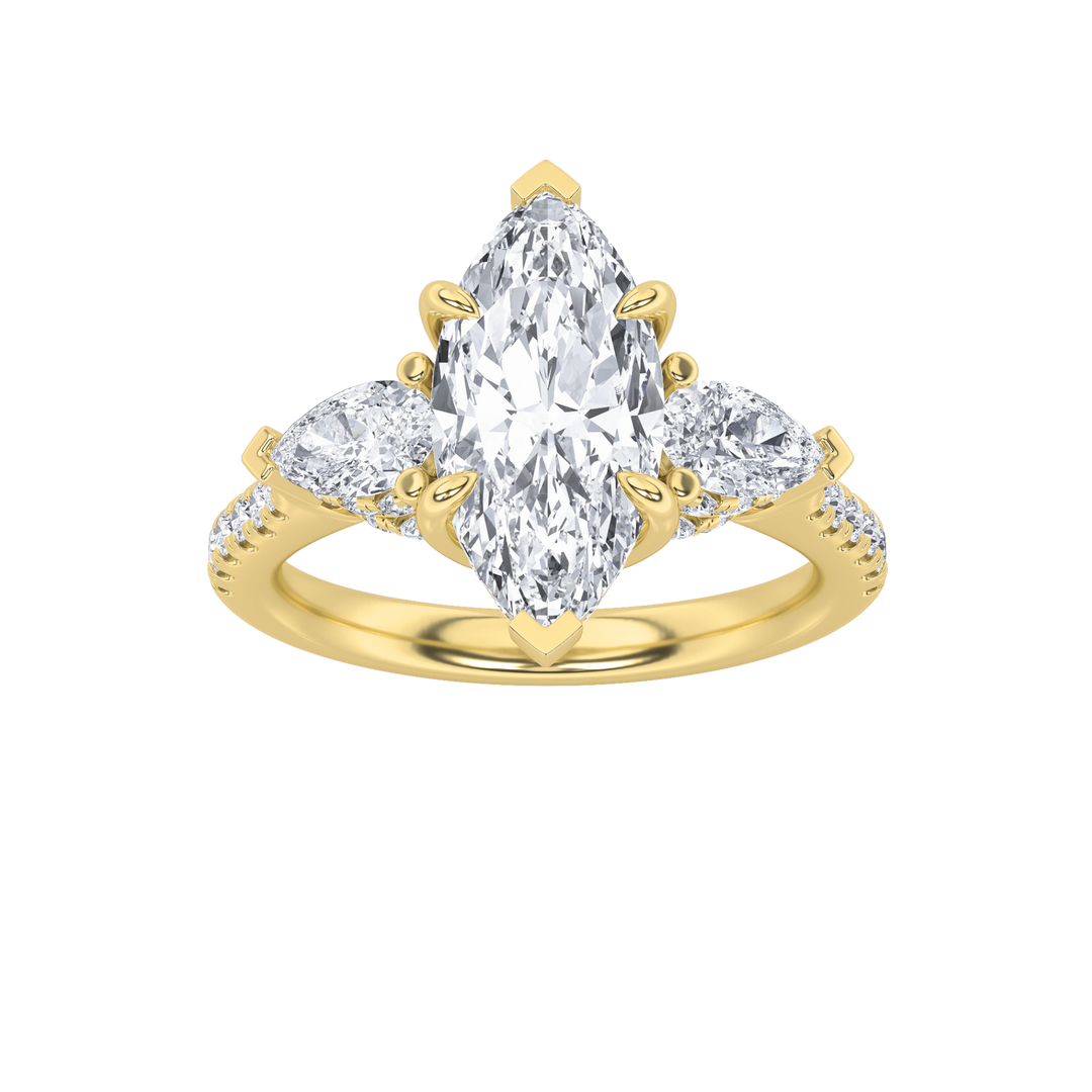 14K Yellow Gold 2.9ctw Marquise Lab Diamond Ring Sz7
