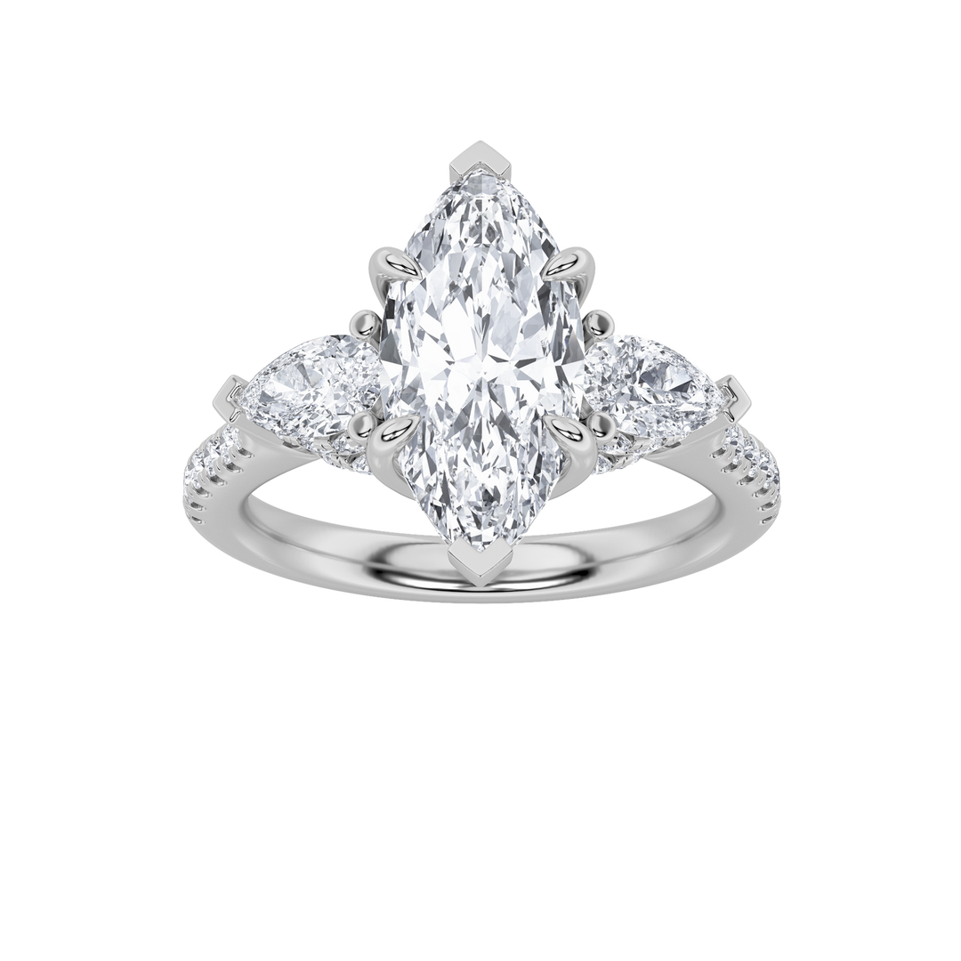 14K White Gold 3ct Lab Diamond Marquise Ring Sz7