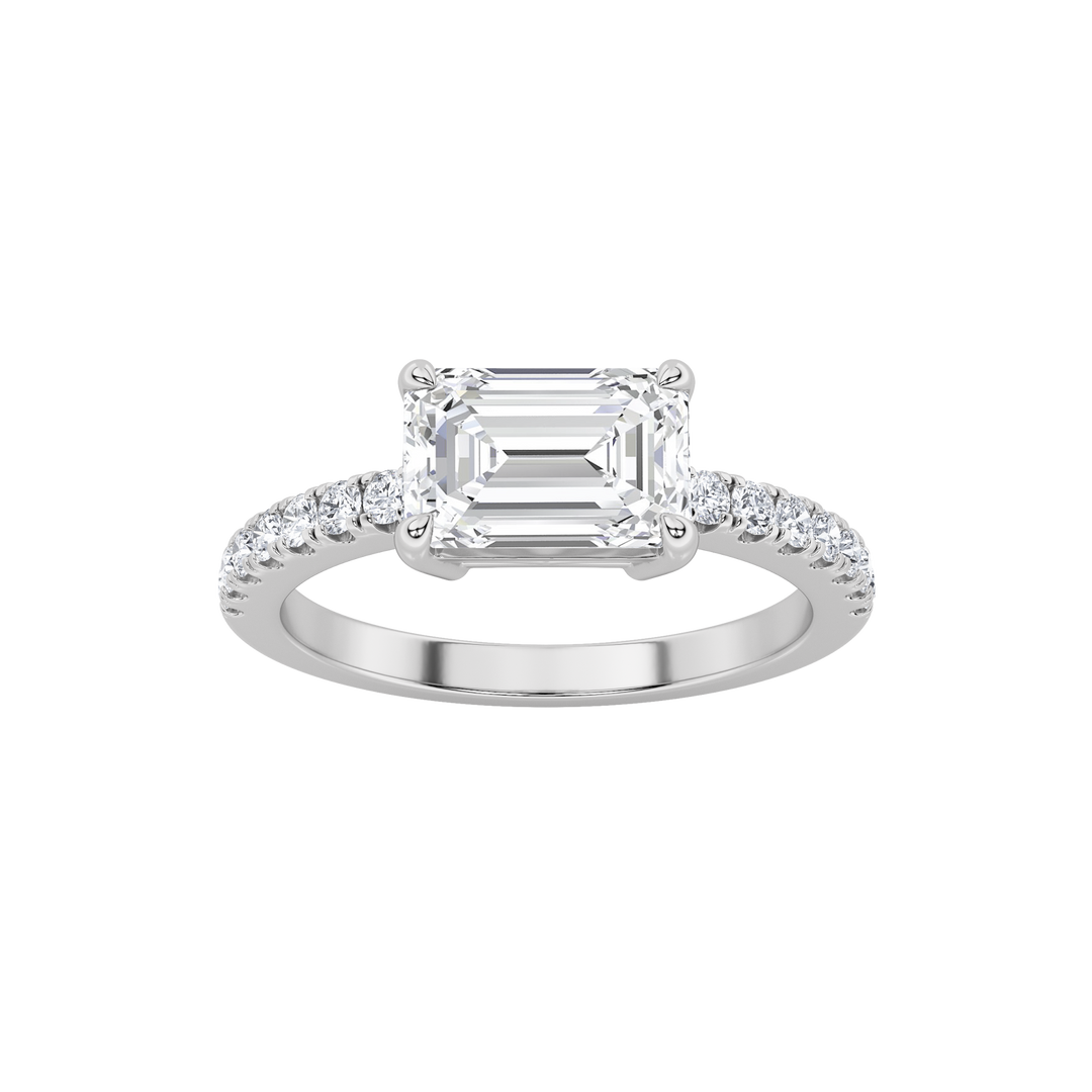 14K White Gold 1.5ctw Lab Diamond Ring w/ Emerald Accent