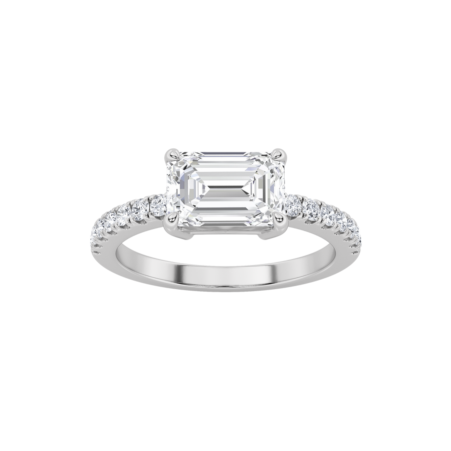 14K White Gold 1.5ctw Lab Diamond Ring w/ Emerald Accent