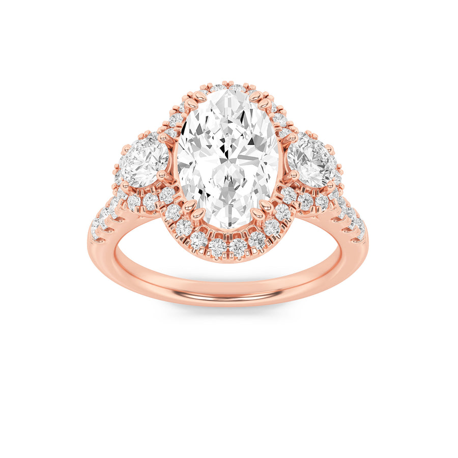 14K Rose Gold 3ct Lab Diamond Oval Ring Sz 7