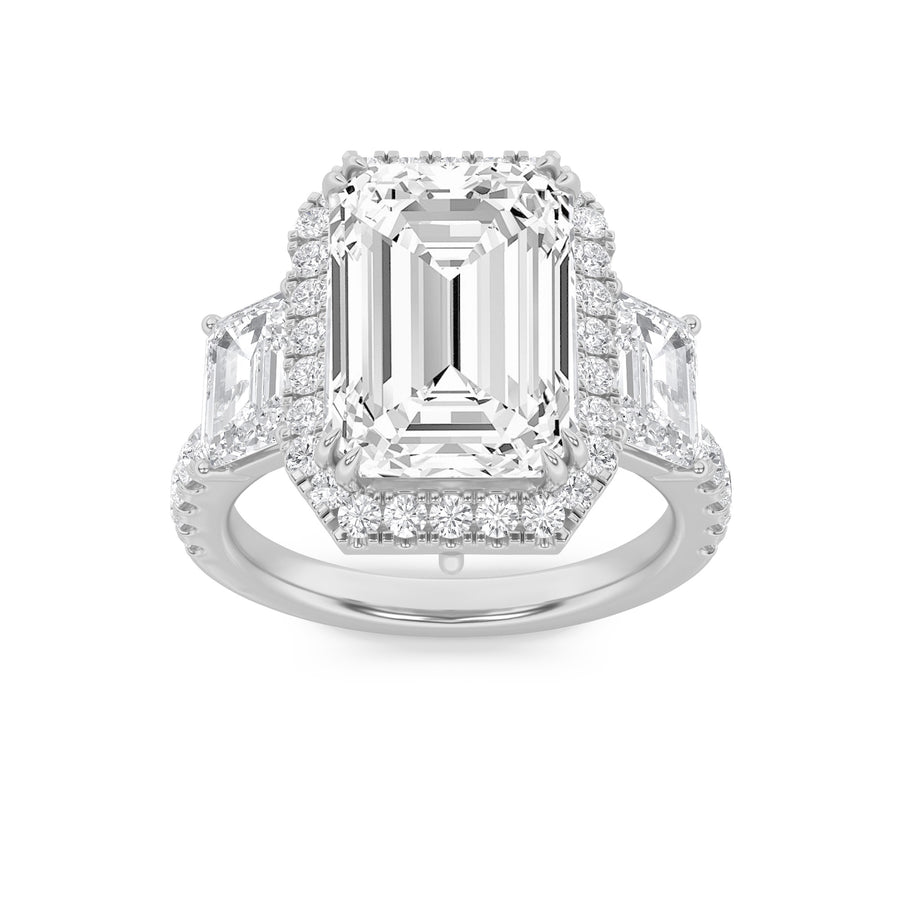 14K White Gold 7.1ctw Lab Diamond Emerald Ring