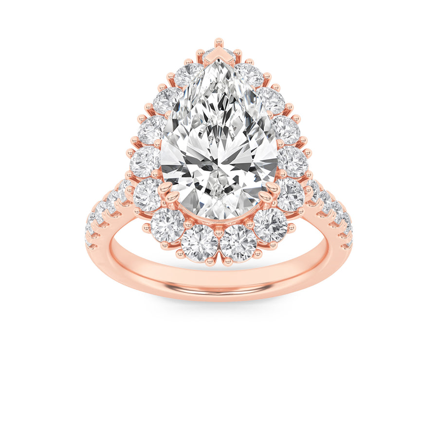 14K Rose Gold 4ctw Lab Diamond Pear Center Ring Sz 7