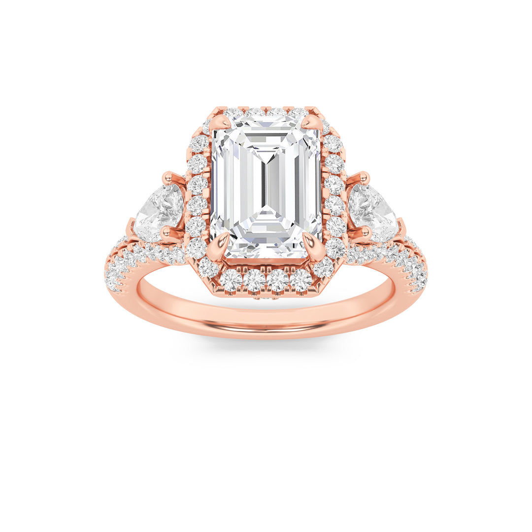 14K Rose Gold 3.1ctw Lab Diamond Emerald Ring