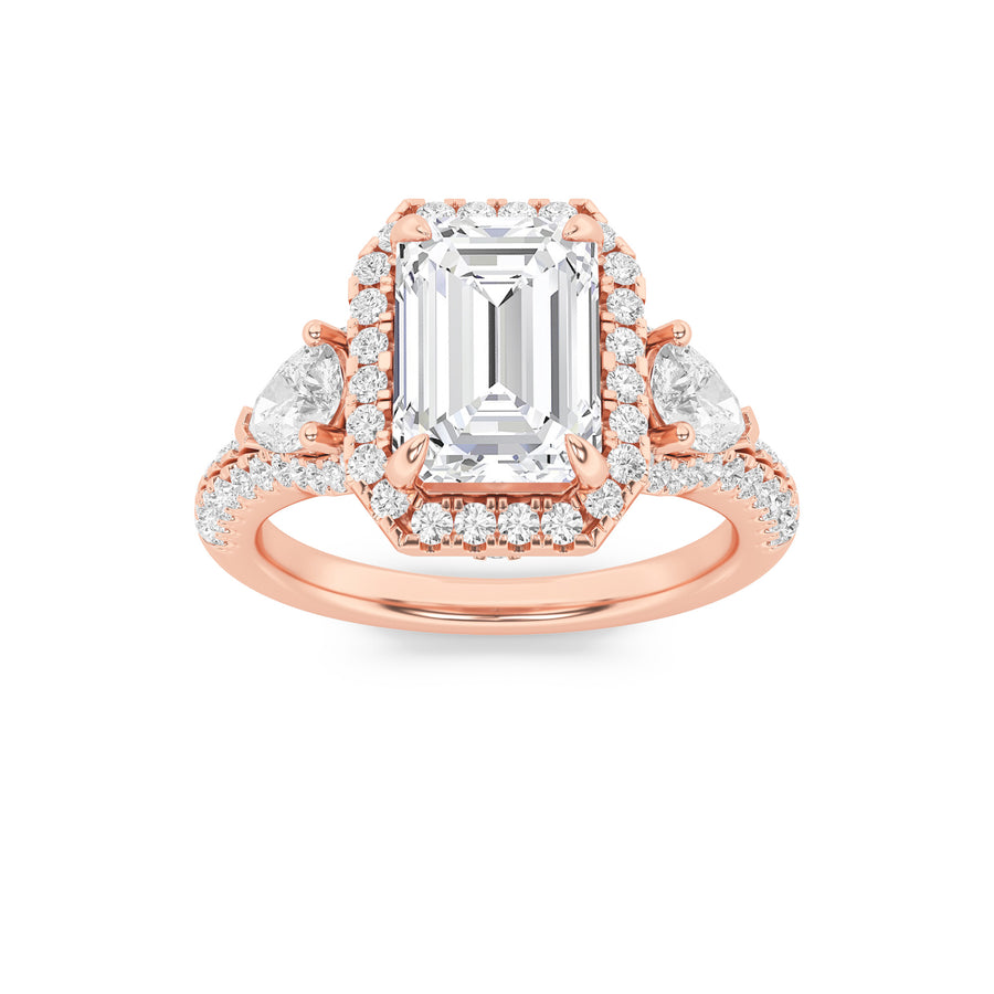 14K Rose Gold 3.1ctw Lab Diamond Emerald Ring