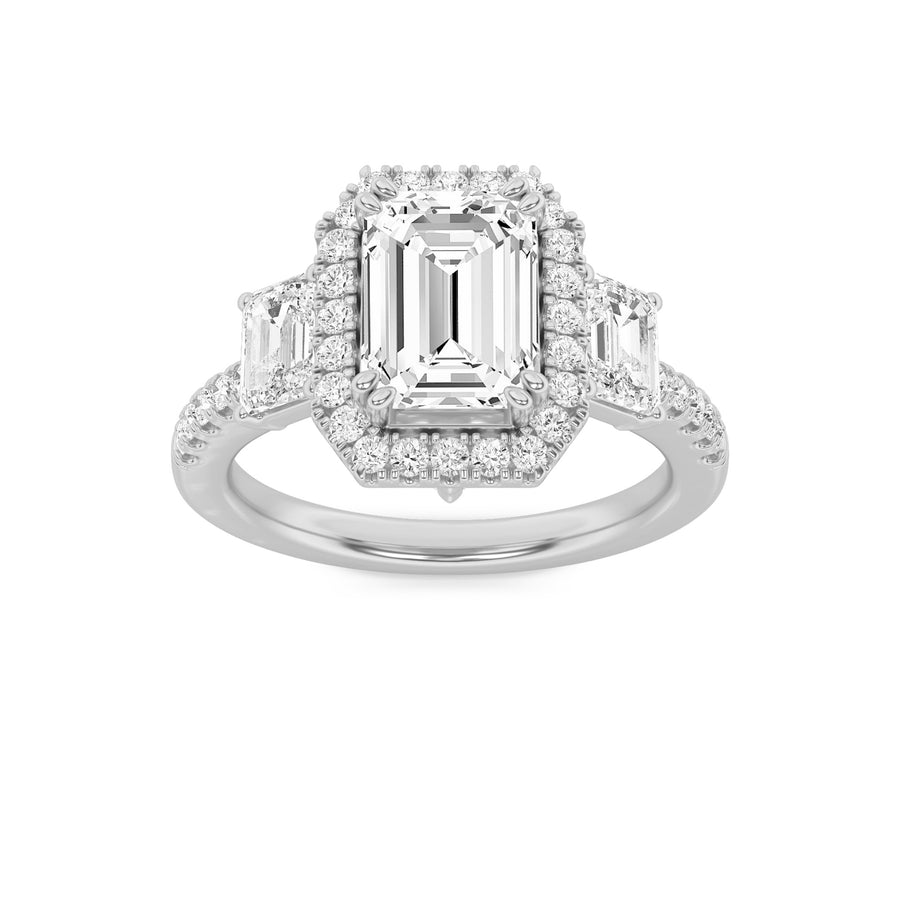 14K White Gold 3ctw Emerald Lab Diamond Ring Sz7
