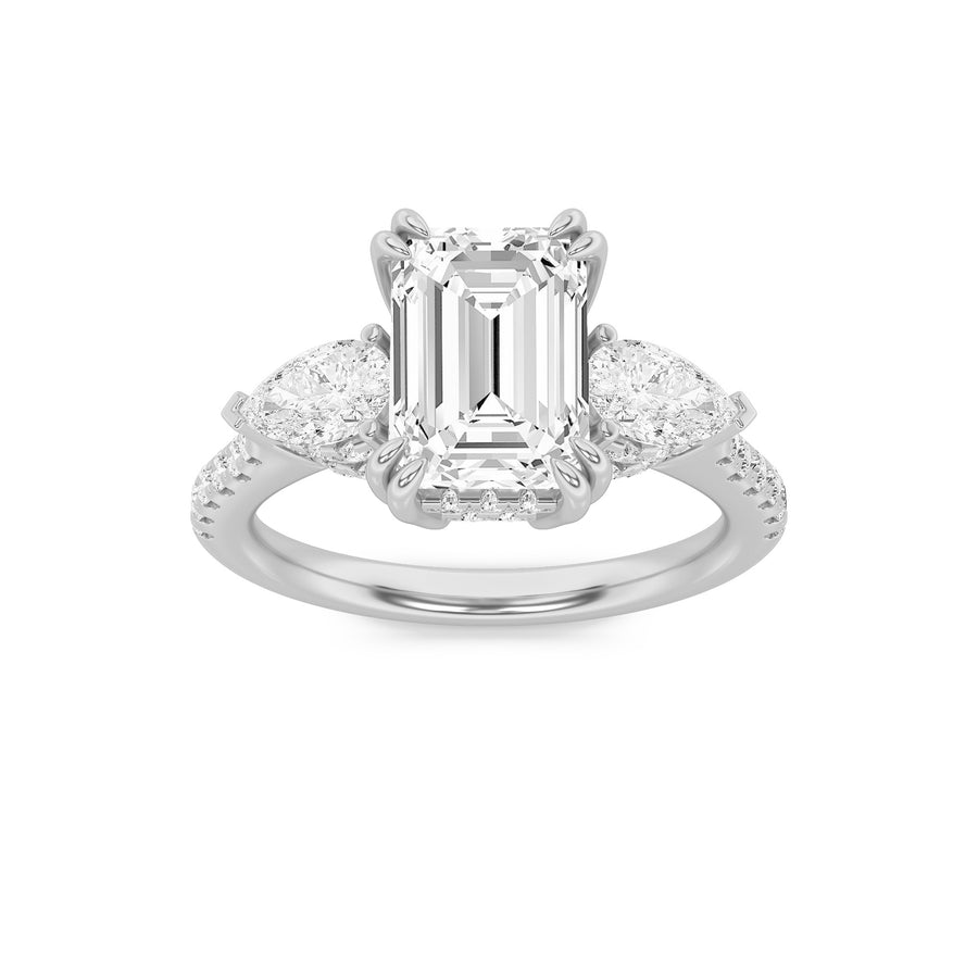 14K White Gold 3ct Lab Diamond Emerald Ring