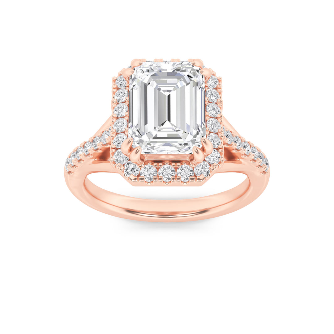 14K Rose Gold 3ctw Lab Diamond Emerald Ring Sz 7