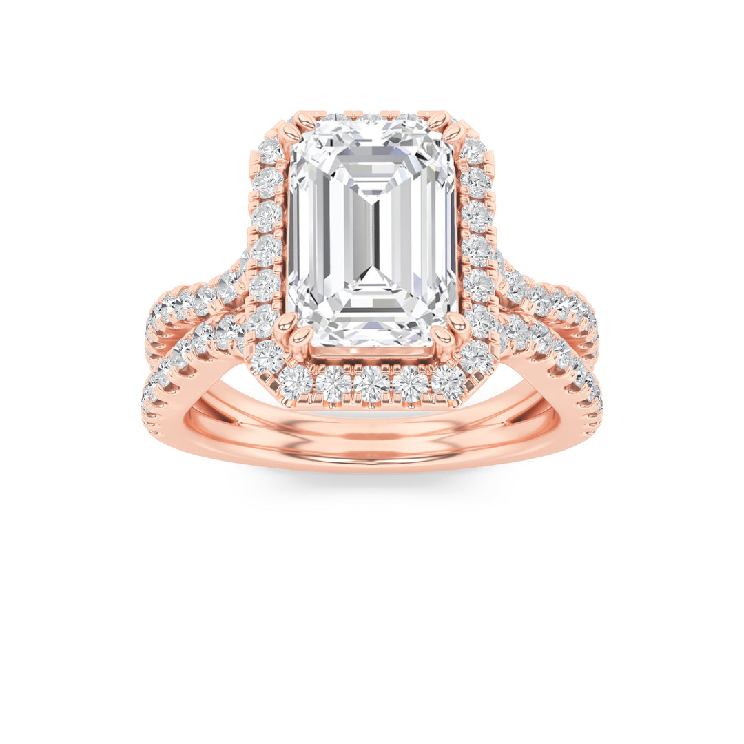 14K Rose Gold 4ctw Lab Diamond Emerald Ring