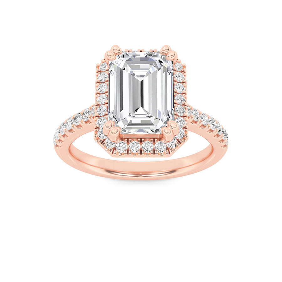 Rare 3ct F VS+ Emerald Lab Diamond 14K Rose Gold Ring