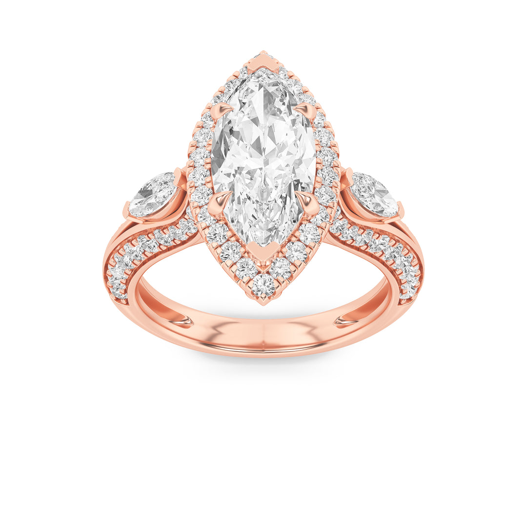 14K Rose Gold 2.9ctw Lab Diamond Marquise Ring Sz 7