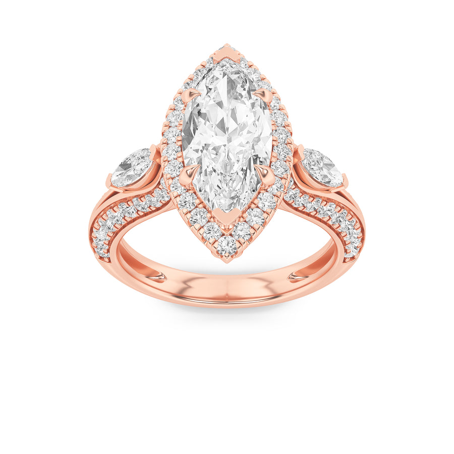 14K Rose Gold 2.9ctw Lab Diamond Marquise Ring Sz 7