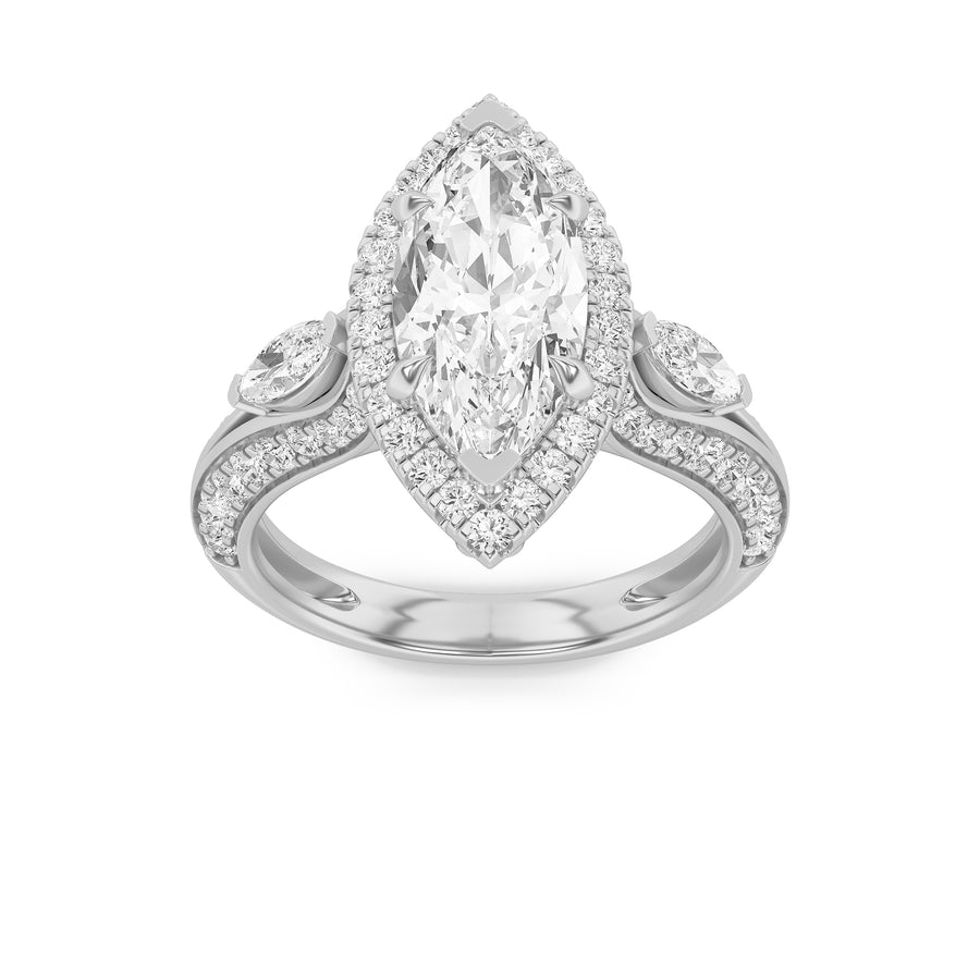 14K White Gold 2.9ctw Marquise Lab Diamond Ring