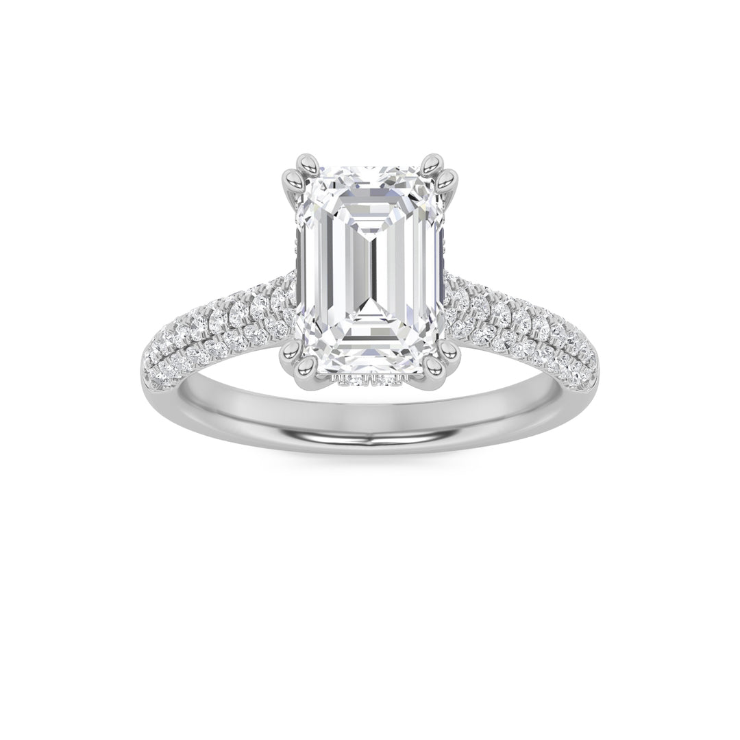 14K White Gold 3ct Lab Diamond Emerald Ring