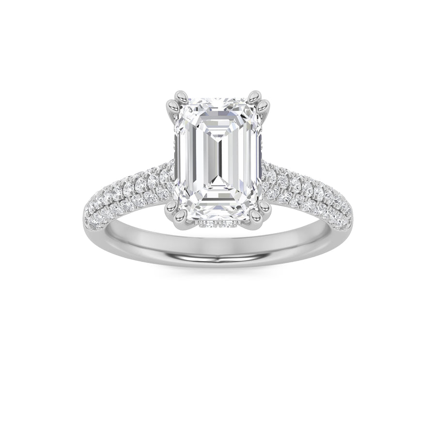 14K White Gold 3ct Lab Diamond Emerald Ring