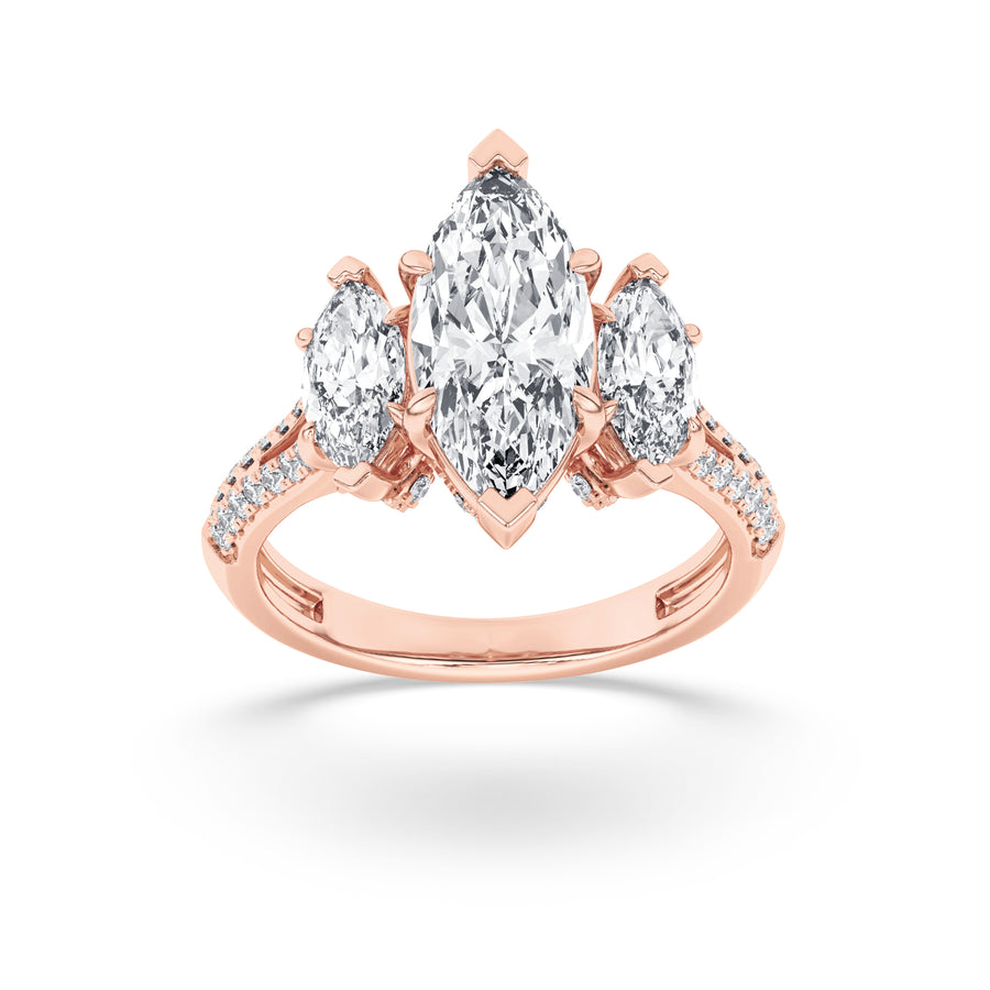 14K Rose Gold 3.9ctw Lab Diamond Marquise Ring Sz 7