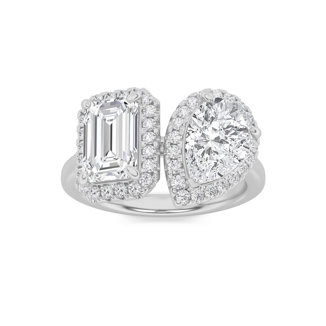 14K White Gold 3ct Lab Diamond Ring Blue Accent