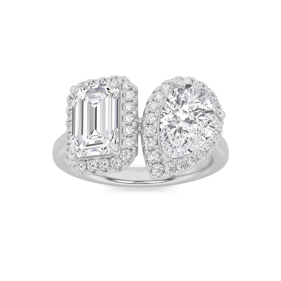 14K White Gold 3ct Lab Diamond Ring Blue Accent
