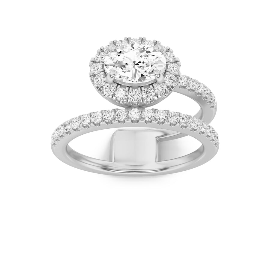 14K White Gold 1ct Lab Diamond Oval Ring Sz 7
