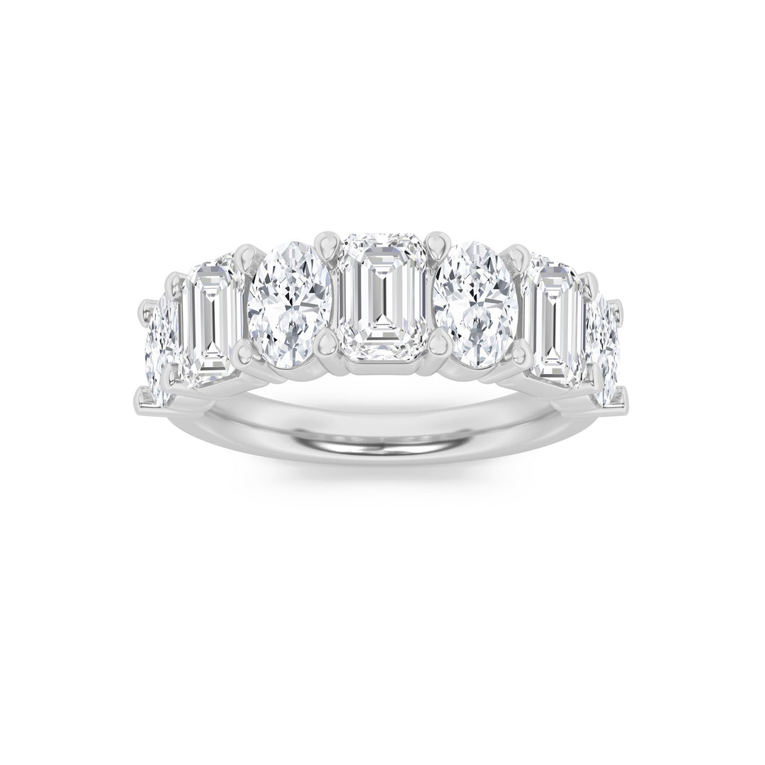 14K White Gold 3ctw Emerald & Oval Lab Diamond Ring