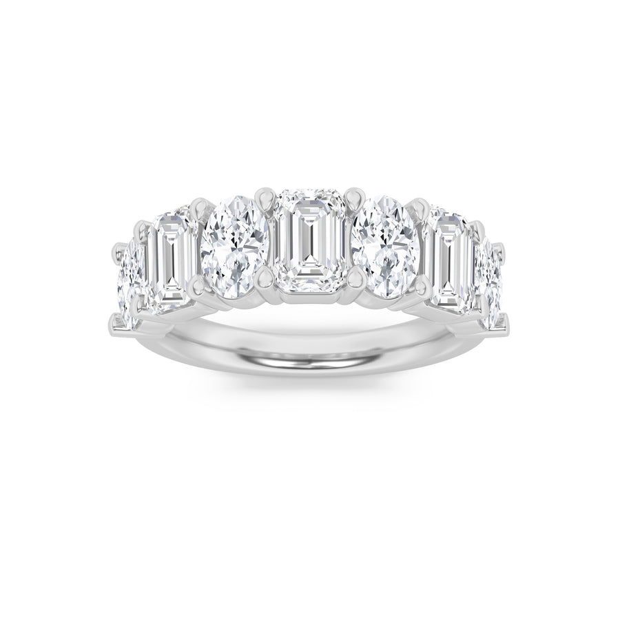 14K White Gold 3ctw Emerald & Oval Lab Diamond Ring