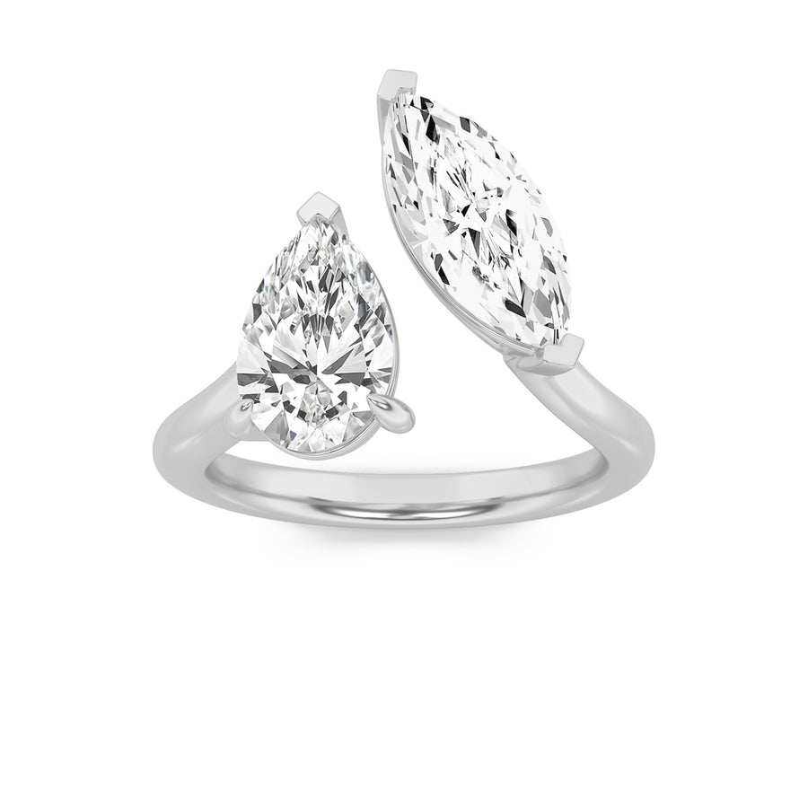 14K White Gold 3ctw Marquise Pear Pink Lab Diamond Ring