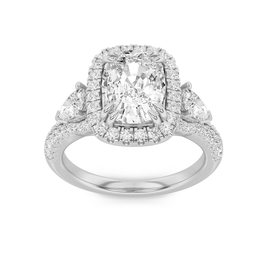 14K White Gold 4ctw Lab Diamond 3-Stone Ring Sz 7