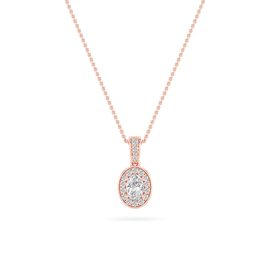 14K Rose Gold 1.3ctw Oval Lab Diamond Halo Pendant
