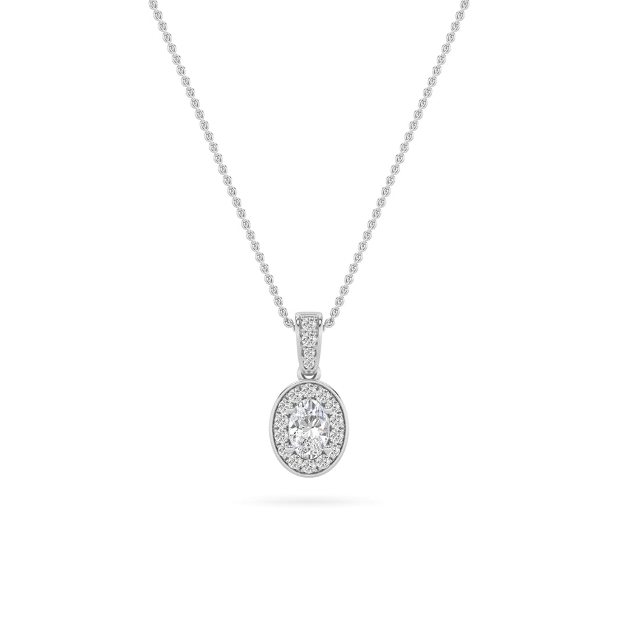 14K White Gold 1.3ctw Oval Lab Diamond Halo Pendant