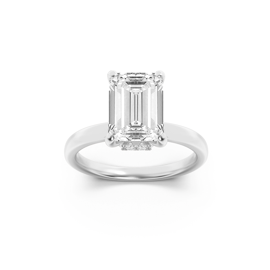14K White Gold 3ct Lab Diamond Emerald Ring