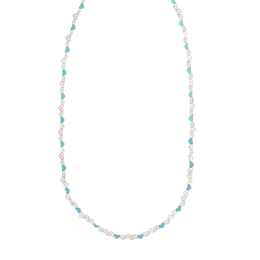 Silver Enamel Hearts Chain Necklace