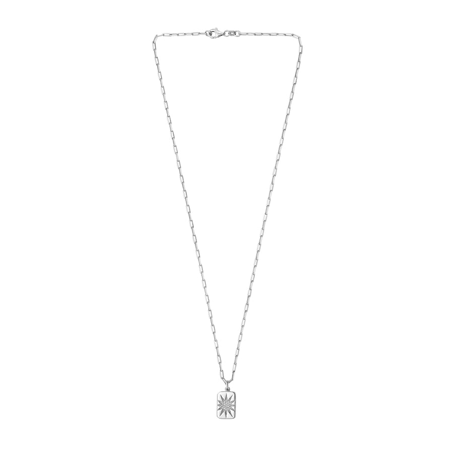 Silver CZ Starburst Locket Necklace