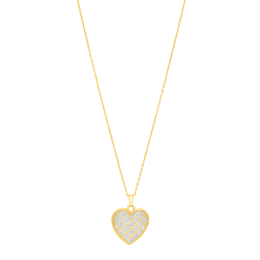 14K Gold Diamond Cut Checkered Heart Necklace