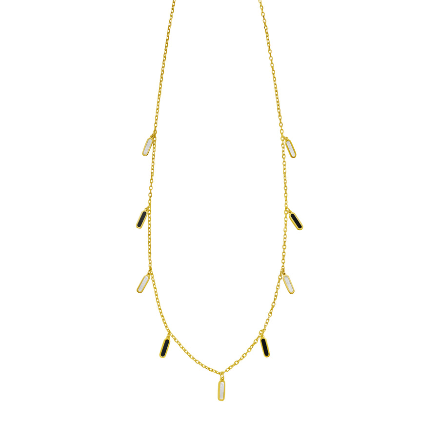 14K Onyx & MOP Inlay Station Necklace