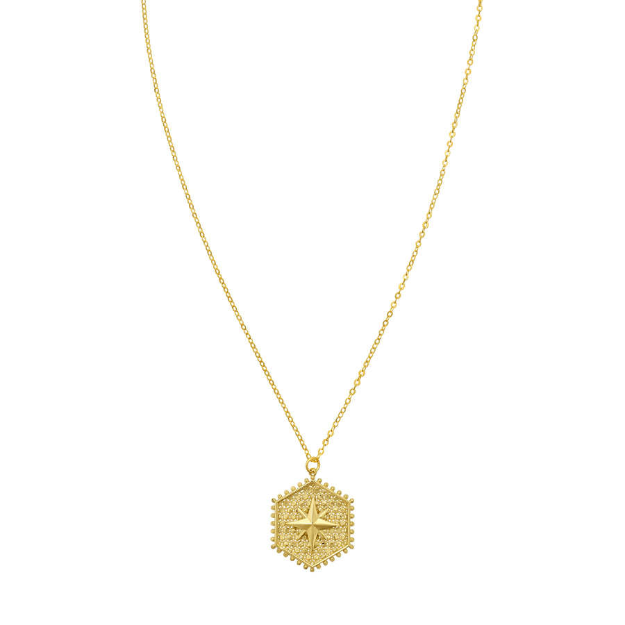 14K North Star Hexagon Necklace