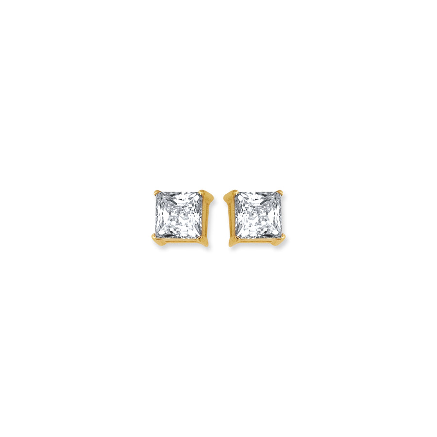 14K Gold 5mm Princess Cut CZ Stud Earring